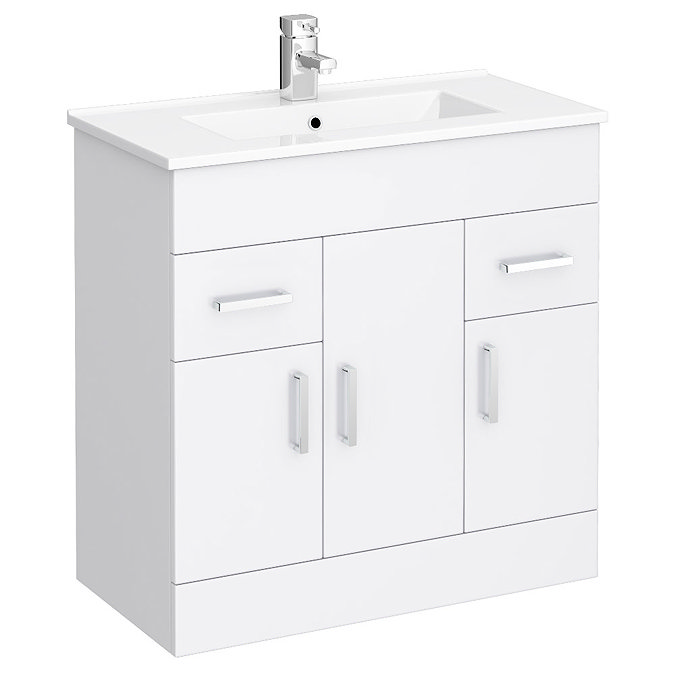 Turin High Gloss White Vanity Unit Bathroom Suite W1300 x D400/200mm  Profile Large Image