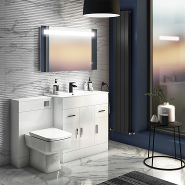 Turin High Gloss White Vanity Unit Bathroom Suite W1300 x D400/200mm  Profile Large Image