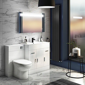 Toreno High Gloss White Vanity Unit Bathroom Suite W1300 with D-shaped BTW pan Large Image