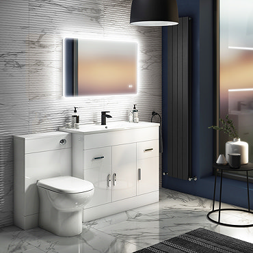 Turin High Gloss White Vanity Unit Bathroom Suite W1500 x D400/200mm  Profile Large Image