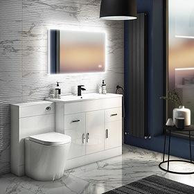 Toreno High Gloss White Vanity Unit Bathroom Suite W1500 with Solace BTW pan Large Image