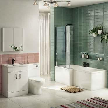 Turin Vanity Unit Bathroom Suite (Inc. Square Shower Bath + Screen) In Bathroom Large Image