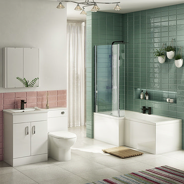 Turin Vanity Unit Bathroom Suite (Inc. Square Shower Bath + Screen) In Bathroom Large Image