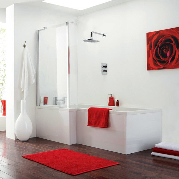 Modena Square Shower Bath & Fixed Screen - Left hand option Large Image