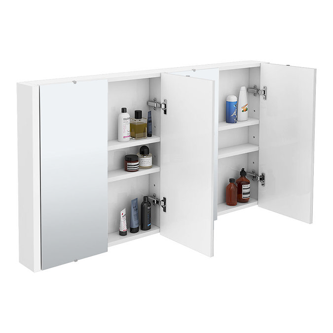 Turin White Minimalist 4 Door Mirror Cabinet - W1200 x D110mm  Feature Large Image