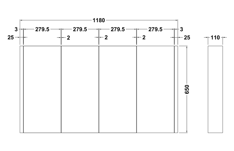 Toreno White Minimalist 4 Door Mirror Cabinet - W1200 x D110mm