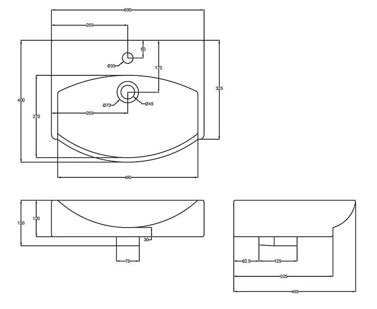 Modern 500 x 400mm Wall Hung / Countertop Basin