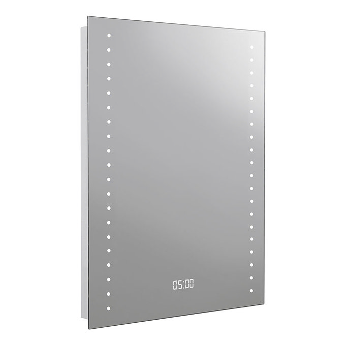 Modern 600 x 800mm LED Illuminated Bathroom Mirror incl. Digital Clock, Anti-Fog & Shaving Socket