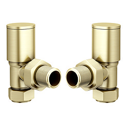 Arezzo Modern Angled Radiator Valves - Brushed Brass Large Image