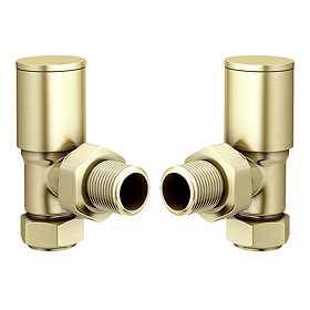 Arezzo Modern Angled Radiator Valves - Brushed Brass Large Image