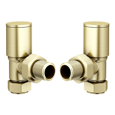 Arezzo Modern Angled Radiator Valves - Brushed Brass  Feature Large Image