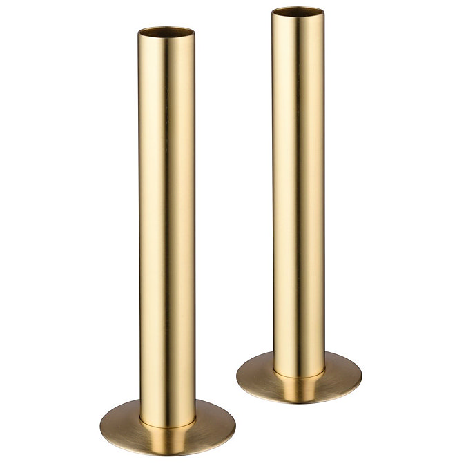 Monza Brushed Brass Angled Thermostatic Radiator Valves with Sleeving Kit - Energy Saving