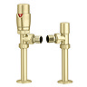 Monza Brushed Brass Angled Thermostatic Radiator Valves with Sleeving Kit - Energy Saving
