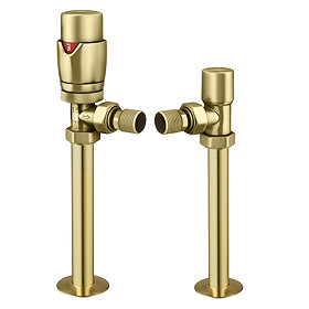 Monza Brushed Brass Angled Thermostatic Radiator Valves with Sleeving Kit - Energy Saving