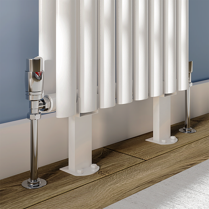 Monza Brushed Nickel Angled Thermostatic Radiator Valves with Sleeving Kit - Energy Saving