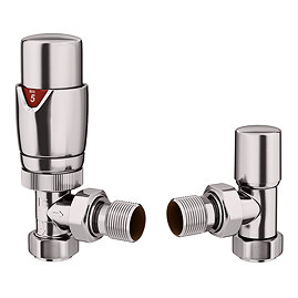 Monza Brushed Nickel Angled Thermostatic Radiator Valves - Energy Saving