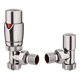 Monza Brushed Nickel Angled Thermostatic Radiator Valves - Energy Saving