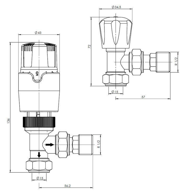 Modern Chrome Angled Thermostatic Radiator Valves - Lockshield Pack