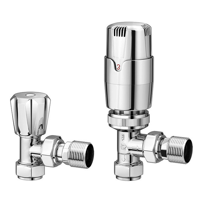 Modern Chrome Angled Thermostatic Radiator Valves - Lockshield Pack