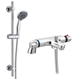 Modern Chrome Thermostatic Bath Shower Mixer Tap + Slider Shower Rail Kit Large Image