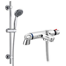 Modern Chrome Thermostatic Bath Shower Mixer Tap + Slider Shower Rail Kit Large Image