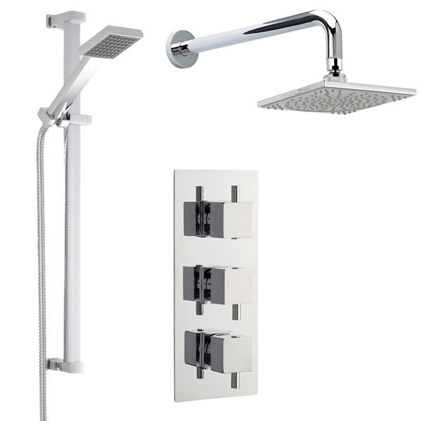 Modern Concealed Shower Valve w/ Slide Rail Kit & Wall Mounted Fixed Head Large Image