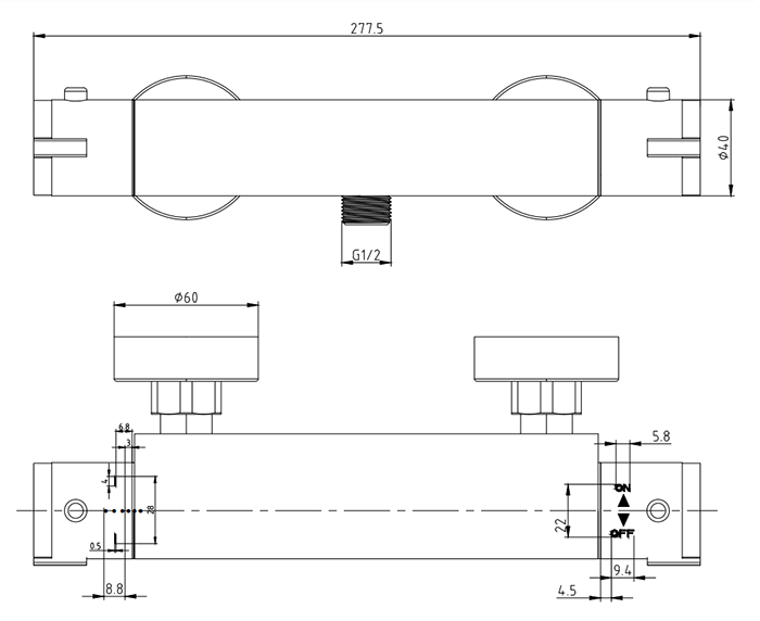 Modern Cool Touch Shower Bar Valve + Slider Rail Kit