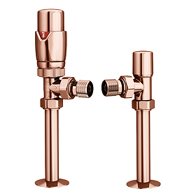 Monza Copper Angled Thermostatic Radiator Valves with Sleeving Kit - Energy Saving