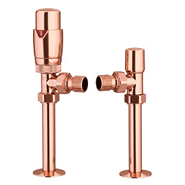 Monza Copper Angled Thermostatic Radiator Valves with Sleeving Kit - Energy Saving Studio