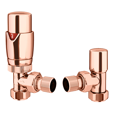 Monza Modern Copper Angled Thermostatic Radiator Valves - Energy Saving