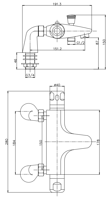 Coral Modern Thermostatic Bath Shower Mixer - Bottom Outlet