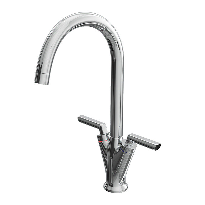 Modern Dual Lever Mono Kitchen Sink Mixer with Swivel Spout - Chrome Large Image