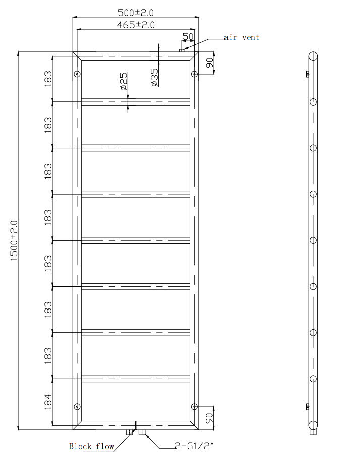 Modern Matt Black 1500 x 500 Ladder Heated Towel Rail