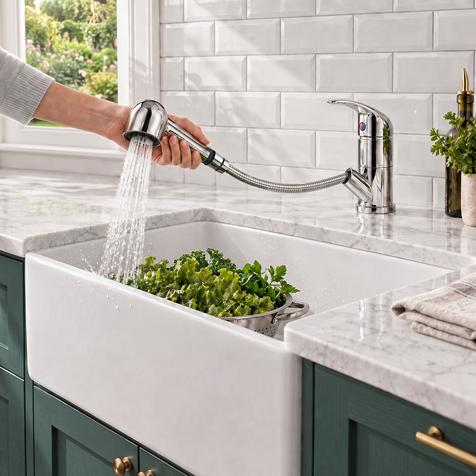 Bower Modern Mono Kitchen Tap with Pull Out Rinser - Chrome