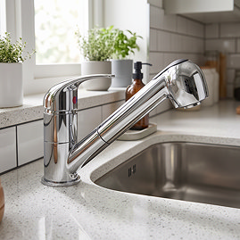 Bower Modern Mono Kitchen Tap with Pull Out Rinser - Chrome Lifestyle