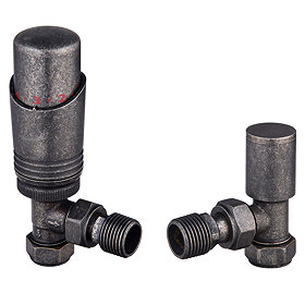 Modern Pewter Angled Thermostatic Radiator Valves Large Image