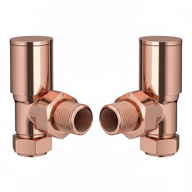 Arezzo Modern Angled Radiator Valves - Rose Gold