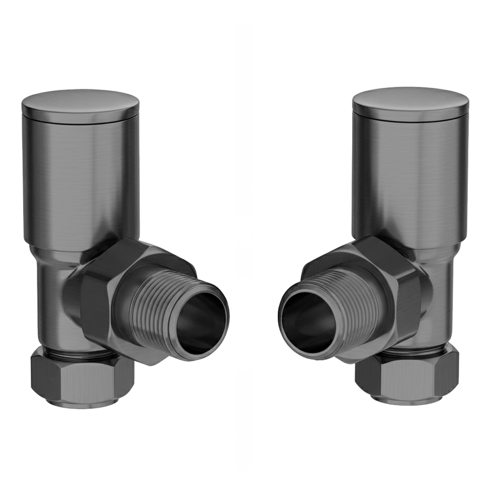 Arezzo Satin Gunmetal Grey Angled Radiator Valves | Victorian Plumbing UK