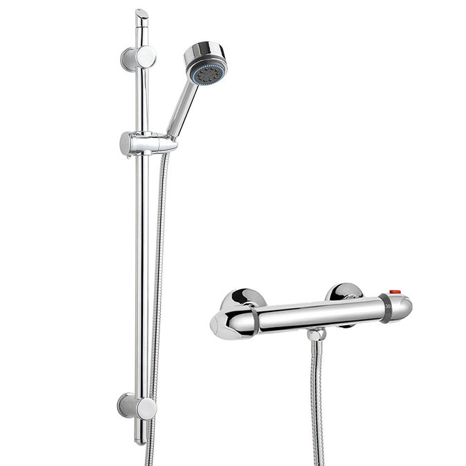 Modern Slide Rail Shower Kit with Thermostatic Bar Valve - Chrome Large Image