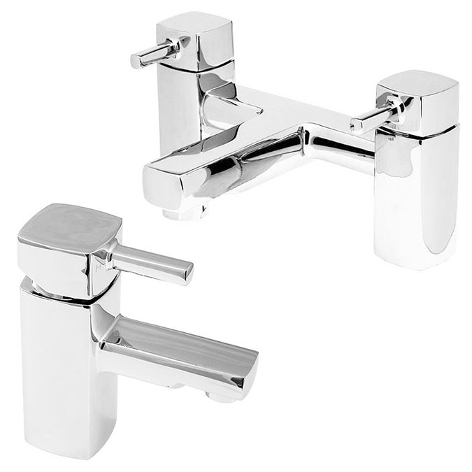 Modern Square Basin Mixer and Bath Filler Package Large Image