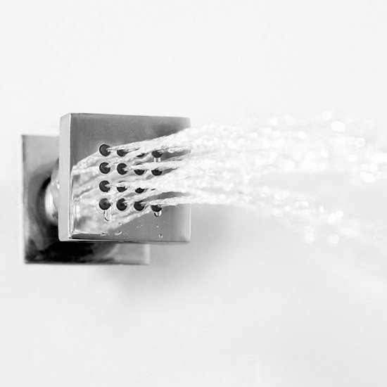 Modern Square Triple Valve with Diverter, Ceiling Mounted Square Shower Head, 4 Body Jets + Slider