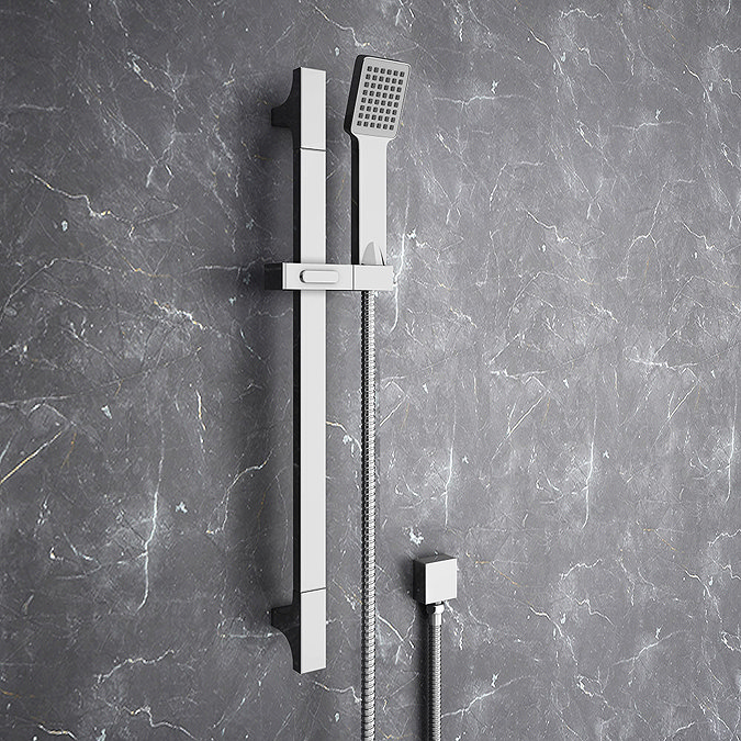 Modern Square Triple Valve with Diverter, Ceiling Mounted Square Shower Head, 4 Body Jets + Slider
