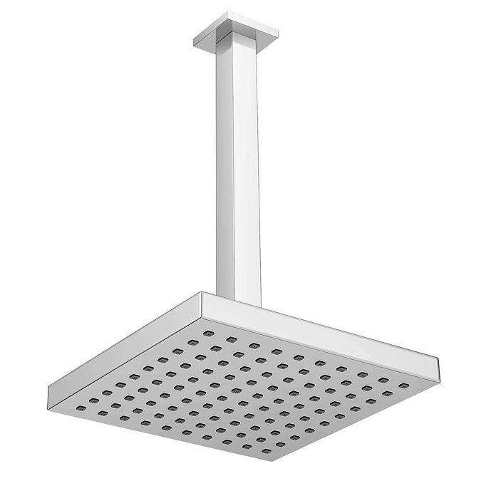 Modern Square Triple Valve with Diverter, Ceiling Mounted Square Shower Head, 4 Body Jets + Slider