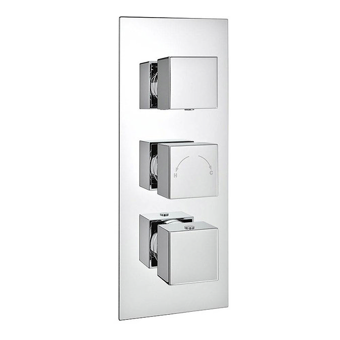 Modern Square Triple Valve with Diverter, Ceiling Mounted Square Shower Head, 4 Body Jets + Slider
