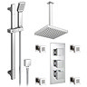 Modern Square Triple Valve with Diverter, Ceiling Mounted Square Shower Head, 4 Body Jets + Slider L