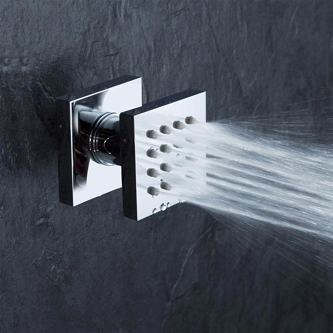 Modern Square Triple Valve with Diverter, Ceiling Mounted Square Shower Head & 6 Body Jets Feature