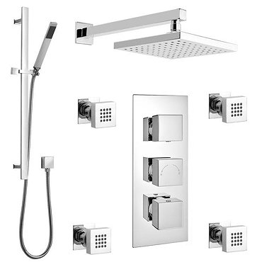 Modern Triple Outlet Shower Pack with Head, 4 Body Jets + Slider Rail