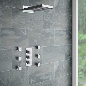 Modern Square Triple Valve with Diverter, Fixed Water Blade Shower Head + 6 Body Jets Large Image