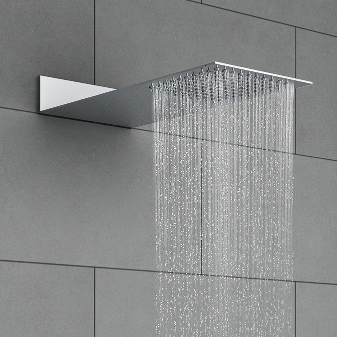 Modern Square Triple Valve with Diverter, Thin Fixed Shower Head, 4 Body Jets + Handset  Standard La