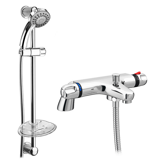 Modern Thermostatic Bath Shower Mixer Tap + Slider Shower Rail Kit Large Image